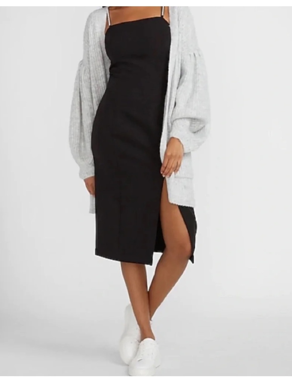 Express Black Sleeveless Midi Dress with Pearl Straps